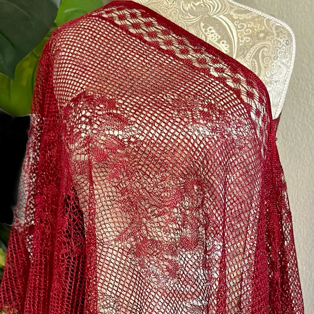 Sexy Burgundy Fringe Shawl Beach Vacation Summer Coachella Poolside Bikini Cover - Picture 7 of 7